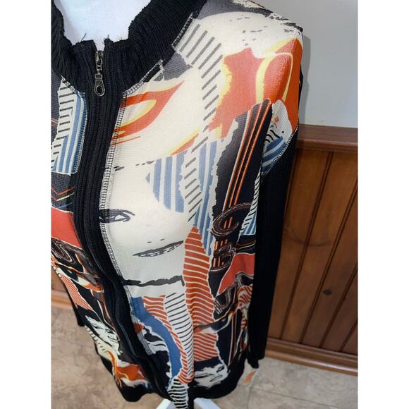 NWT Womens Alain Weiz Sheer Abstract Zip Up Sweater Sleeve Blouse Size 16 - Picture 3 of 10